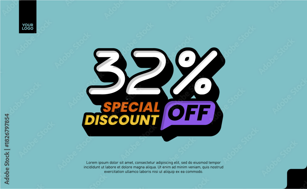 Naklejka premium 32% Off Sale logotype Special Discount Promotion Template with Pop Art blue Background