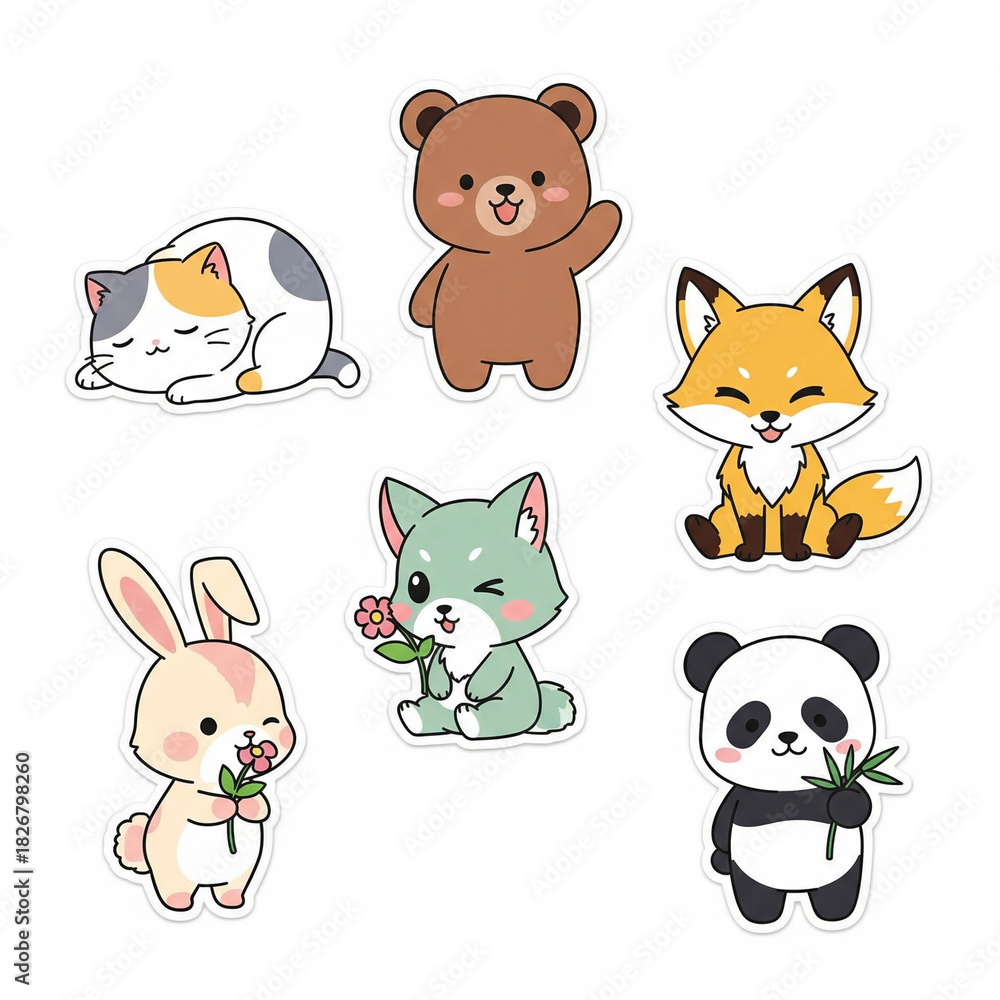 Obraz premium A cute and expressive animal character sticker designed in a clean, modern, and playful art style. Perfect for stationery, laptops, journals, scrapbooks, and digital decoration. This high-quality illu