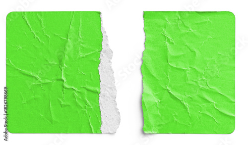 Torn Green Paper Sticker Split into Two Halves