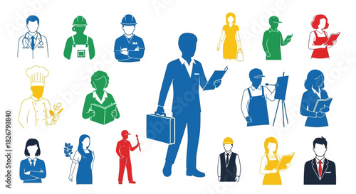 Diverse Professions - A Colorful Array of Career Icons Representing Various Occupations.
