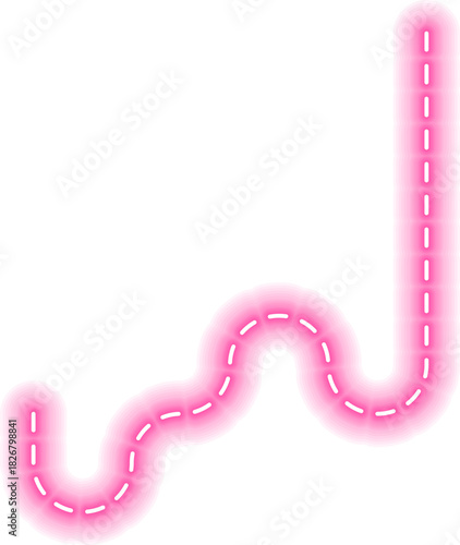 Neon dotted line extending through a path shaped by squaring combined with length along the route