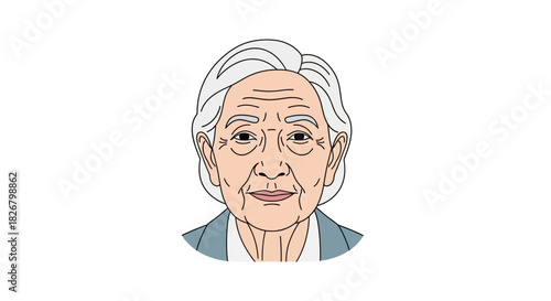 Elderly Woman Portrait with Glasses and White Hair.