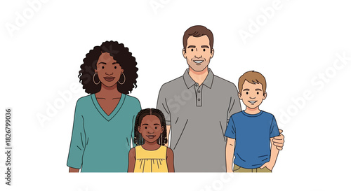 Family portrait of diverse individuals smiling together in harmony and love.