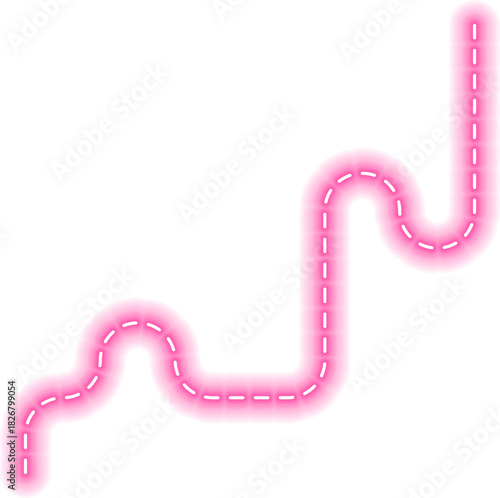 Neon dotted line extending along a path shaped by repeated squaring in a continuous route