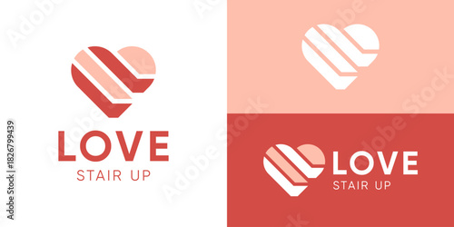 Creative simple love stair up logo template. Love with ladder or staircase logo design vector illustration.