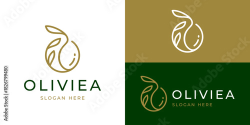 Creative simple oliviea logo template. Abstract letter O with olive branch leaves logo design vector illustration.