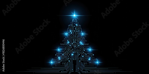 Glowing Cyber Tree with Electric Green Particles