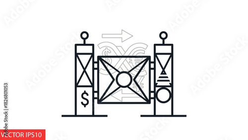Vector illustration of a secure lock with dollar and chart symbols on either side, conveying financial protection and data security.