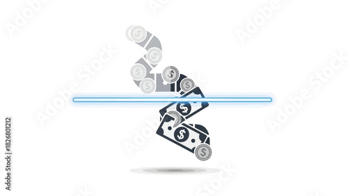 A robotic arm lifts metal parts with a blue bar in a industrial setting with a metallic and cold mood.