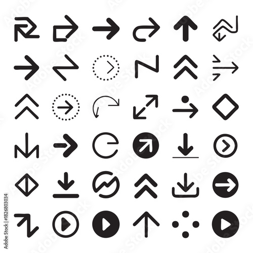 Collection of black arrow icons and symbols on white background direction navigation 2