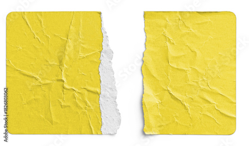 Torn Yellow Paper Sticker Split into Two Halves