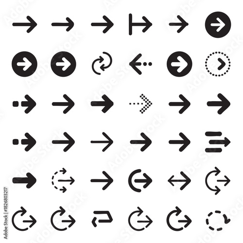 Collection of Black Arrow Icons and Symbols on White Background direction navigation