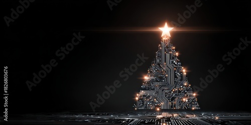 Modern Cyber Christmas Tree with Glowing Lines