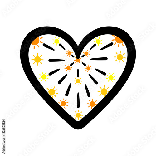 Heart filled with tiny sunbeams in colorful design symbolizing self care  