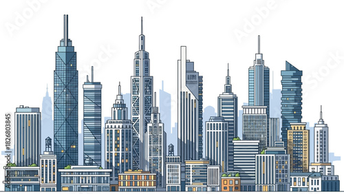 Cityscape of modern skyscrapers representing urban development and progress.