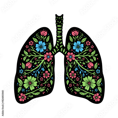 Floral pattern lungs design symbolizing the concept of Self Care  