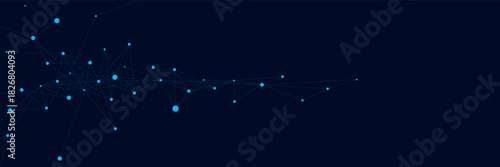 Website header and banner with connecting dots and lines. Abstract global network connection and big data visualization. Digital technology and science concept. Vector