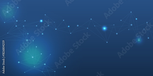 Abstract technology with connecting dots and lines. Global network connection, internet connection and big data visualization concept. Vector