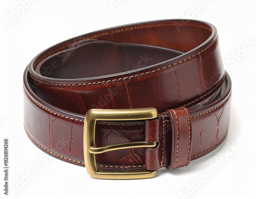 Textured Brown Leather Belt with Gold Buckle – Coiled Luxury Accessory for Timeless Fashion
