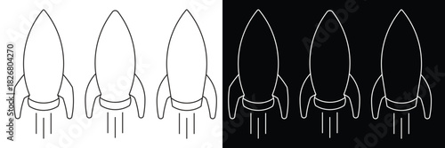 rocket icon set, Launch spaceship or spacecraft, Rocket fast flying for space icon.
