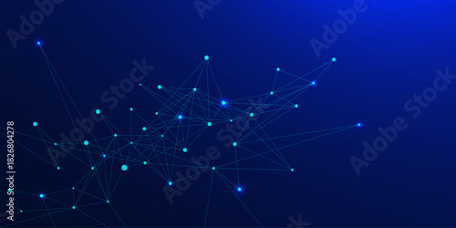 Abstract futuristic network connection technology with connecting dots and lines. Minimalist website header or banner background. Suitable for medical, science and technology. Vector