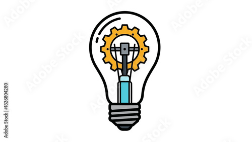 Creative lightbulb idea with gear inside representing innovation and technology.
