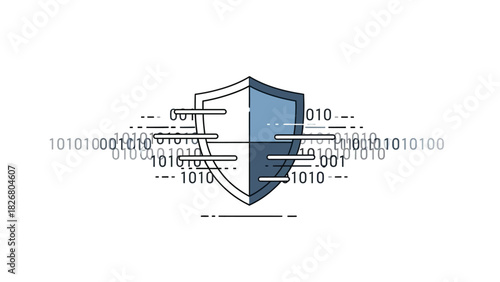 Digital Shield Protecting Binary Code Data Security Concept.