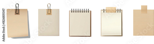 Collection of five blank notepads with different fasteners