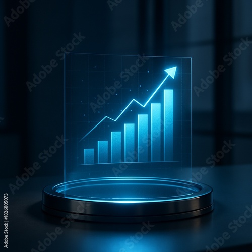 Floating Hologram Bar Chart In Dark Studio 021125