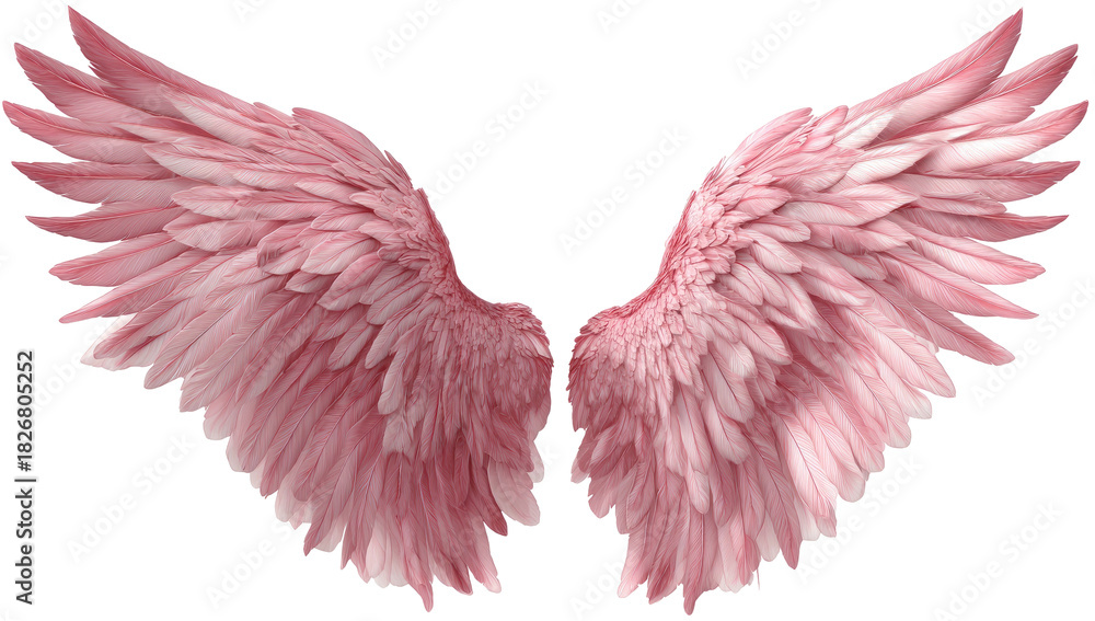 Fototapeta premium Pair of delicate, light pink feathered wings spread open