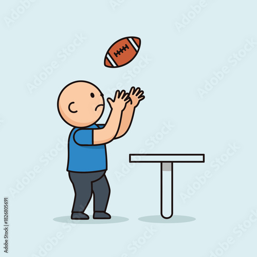 Cartoon man attempting to catch an American football