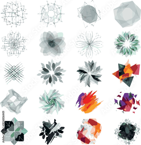 Create A Set of abstract graphic design elements. Vector illustrations for logo design, website development, flyer and presentation, background, cover design, isolated on white Background