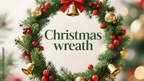 Festive christmas wreath with bells and berries for holiday decoration