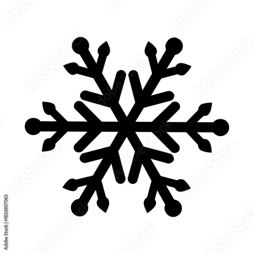 Elegant Snow Crystal Silhouette: A pristine, six-pointed snowflake, rendered in stark monochrome, its intricate icy patterns and delicate structure captured in striking detail.
