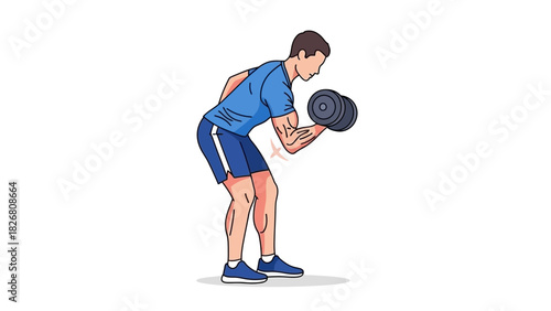 Man Performing Dumbbell Curl Exercise with Proper Form and Technique.