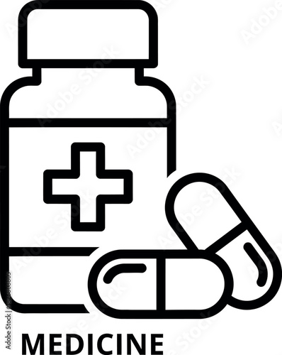 Medicine bottle with pills icon