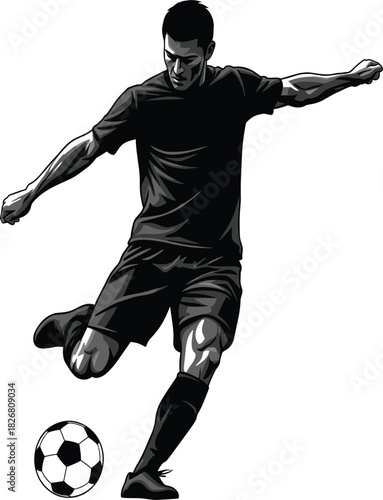 Soccer football player kicking ball vector illustration action pose strike power accuracy sport competition team