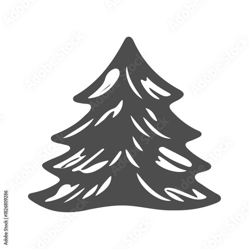 Evergreen Pine in Silhouette: A stylized illustration of a solitary evergreen pine stands strong, its silhouette a testament to the enduring presence of nature.