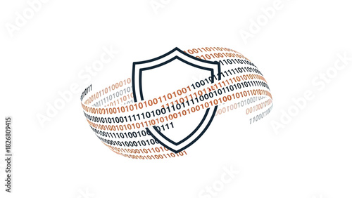 Shield Surrounded by Binary Code - Cybersecurity Concept.