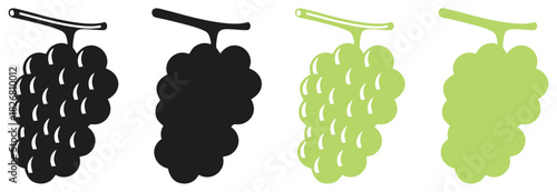 Grapes Silhouette and Outline Icon Set.