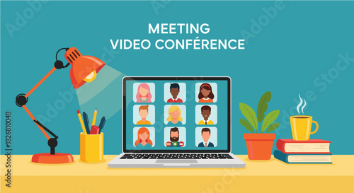 Join a vibrant virtual meeting using laptop with video conference for business collaboration and remote teamwork success