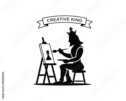 Artistic creative king painting a pawn on a canvas masterpiece design