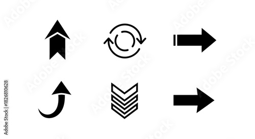 Collection of diverse directional arrows and symbols indicating movement and progress