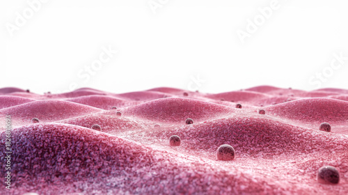Macro 3D render of pink granular organic surface. Concept of skin cells, mucous membrane, taste buds or tongue texture.