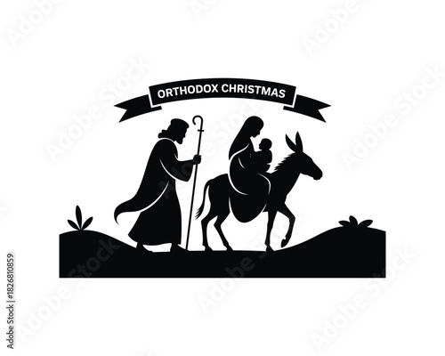 Orthodox Christmas Story of Journey to Bethlehem Silhouette illustration 
