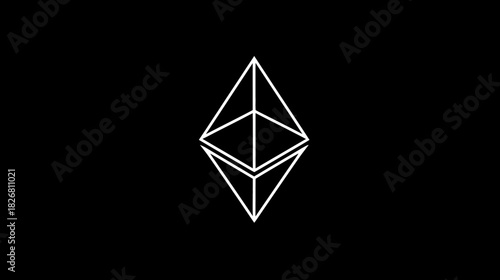Abstract geometric diamond symbol on black, representing decentralized digital finance, blockchain technology, and future tech concepts.