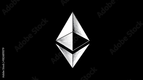 Hand-drawn abstract geometric symbol for digital finance, future currency, and secure network on a black background