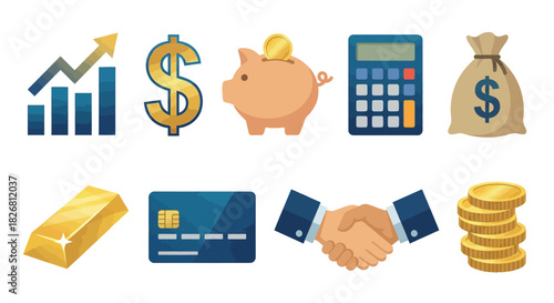 Financial Icons Banking, Investment, Savings, and Business Symbols for Design and Graphics