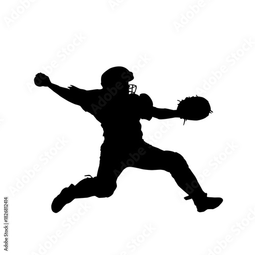 American football quarterback throwing a pass silhouette on white background