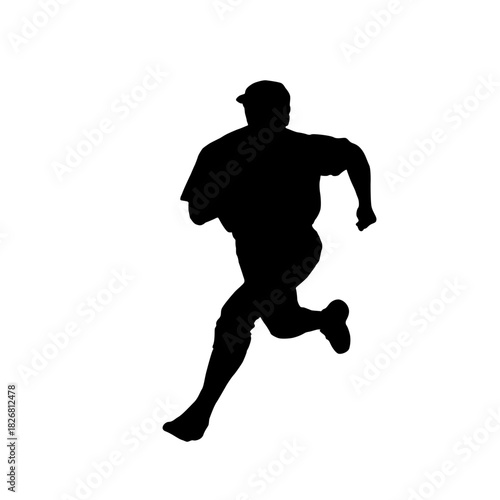 Silhouette of a baseball player running the bases with determination